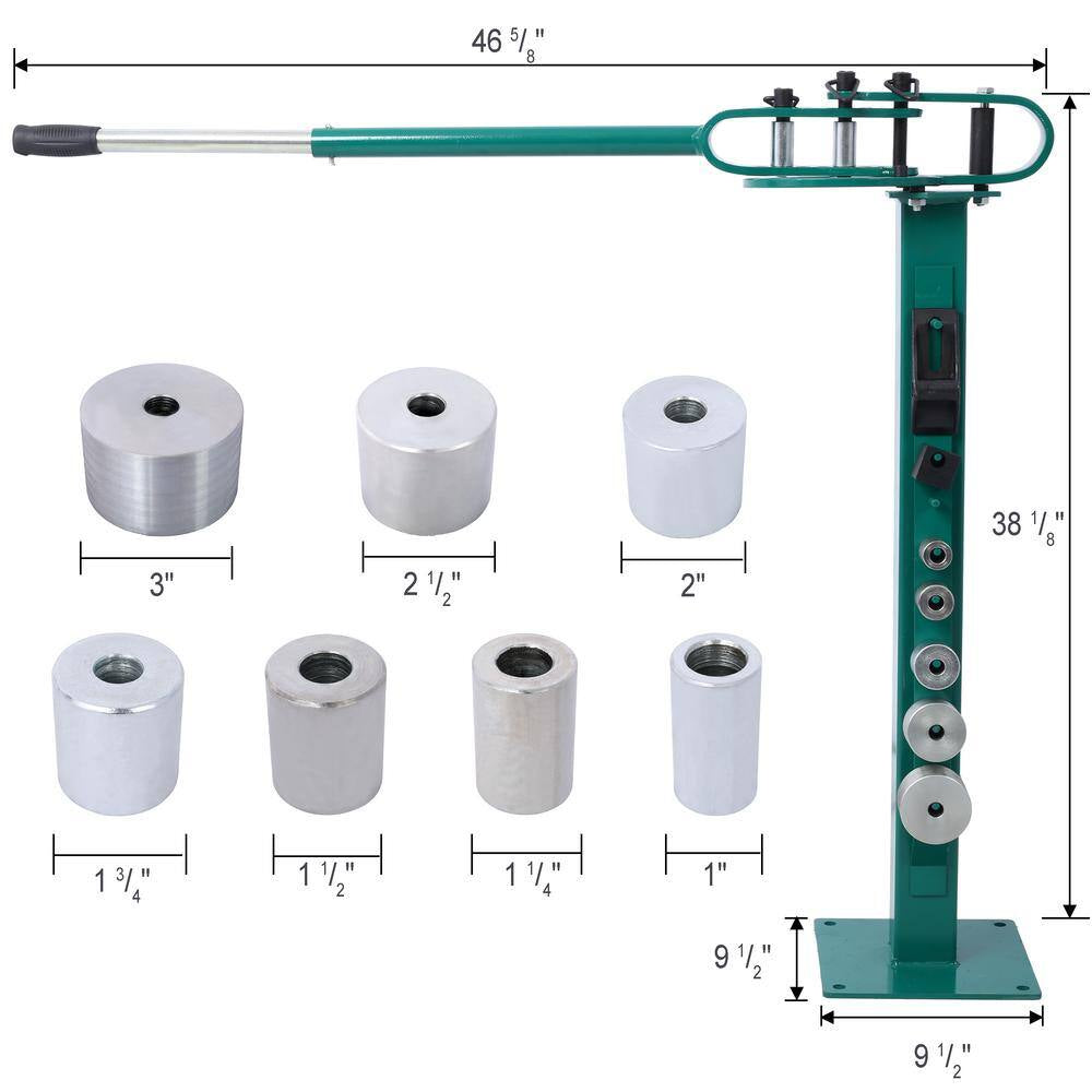 Green Pedestal Floor Compact Bender 7-Dies Versatile 44 Ft. Mount Telescoping Handle Maximum 5/8 In. Thick 1-15/16 In. W