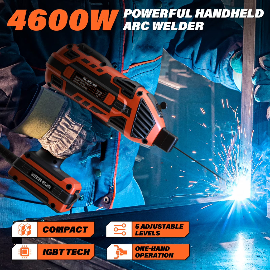Portable Welding Machine, 110V 120A Handheld ARC Welder with IGBT Inverter 5 Variable Current Adjustment, 20PCS Rods, Fits for 3/64"-1/8" Wire Rods