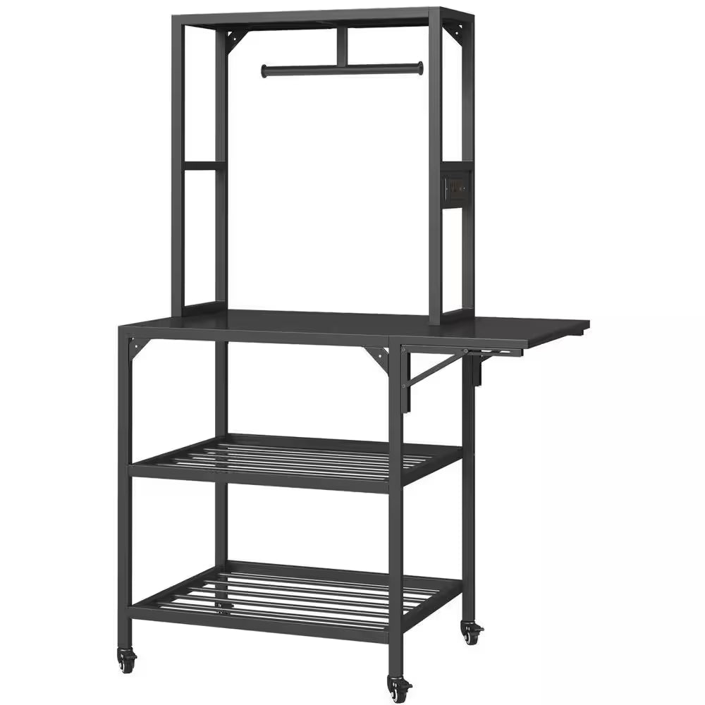 Black 65.4 In. H Heavy Duty 3D Printer Table Stand with Filament Storage Rack, T-Shaped Spools Holder Rack and Wheels