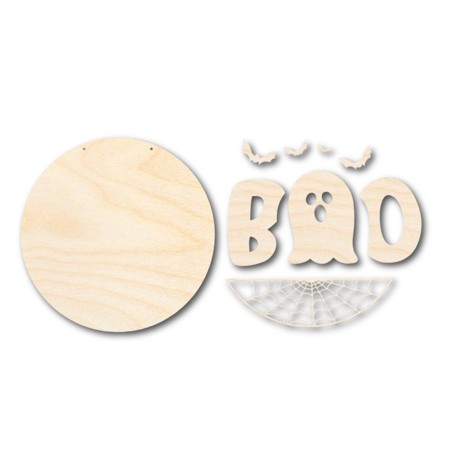 Unfinished Wood Ghost Boo Halloween Door Sign Kit | Wood Craft Cutouts | 1/4" Thick |