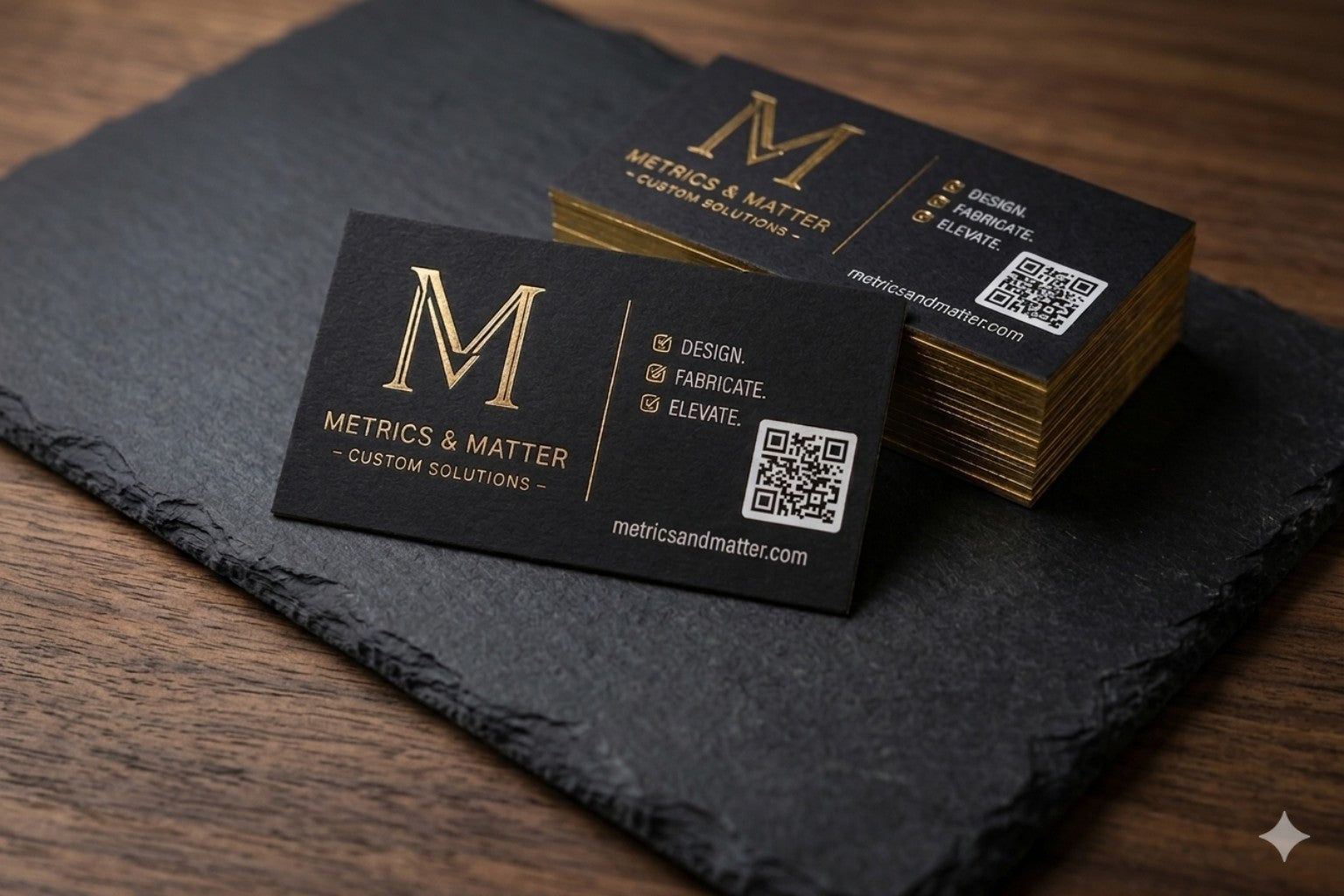 Metrics & Matter business card design and print setup concept