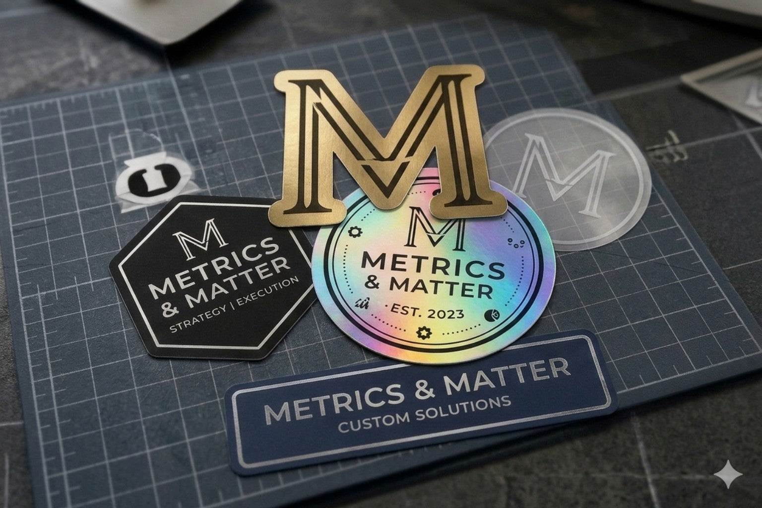Metrics & Matter Cricut vinyl decals and label concept