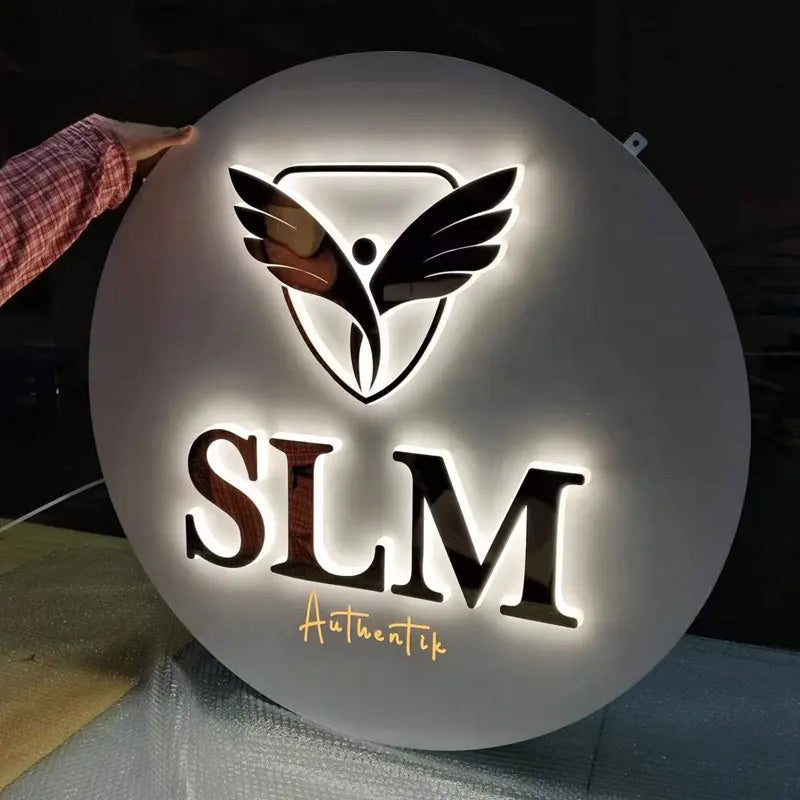 3D Backlit Acrylic Business Sign – Custom LED Logo Sign with Metal Backplate