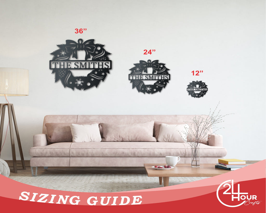 Custom Metal Winter Pine Wreath Wall Art | Indoor Outdoor | Up to 30" | Over 20 Color Options